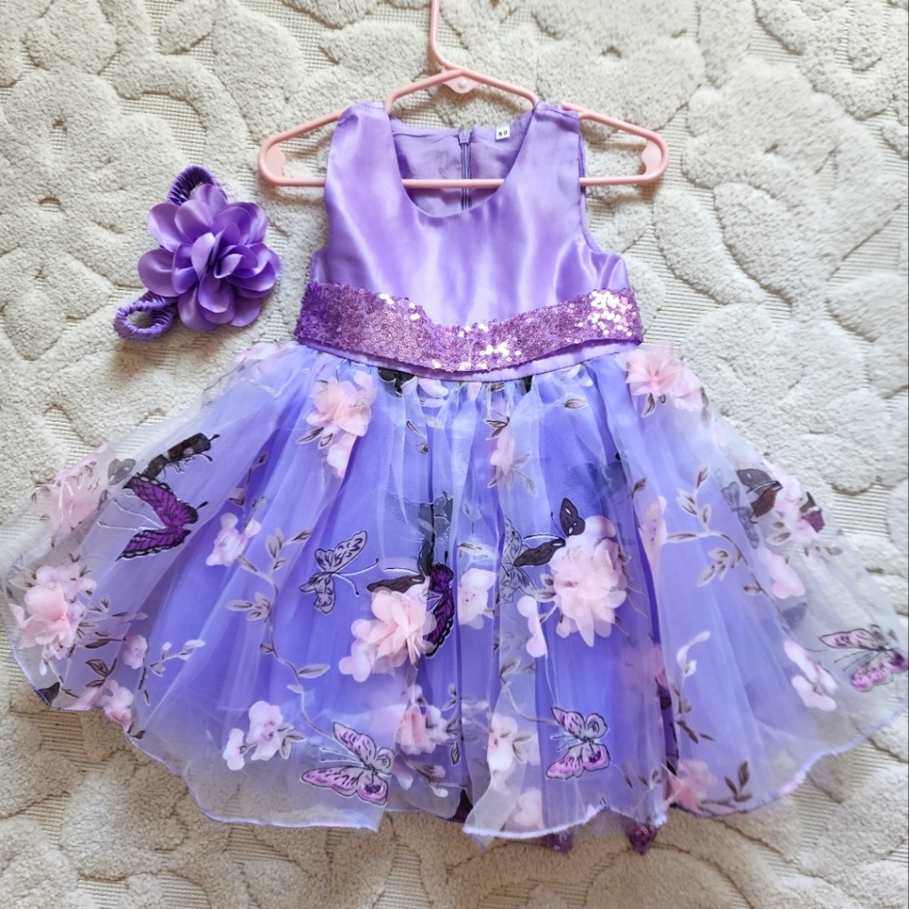 Baby Girl purple butterfly tulle dress Sz 12-24 months
